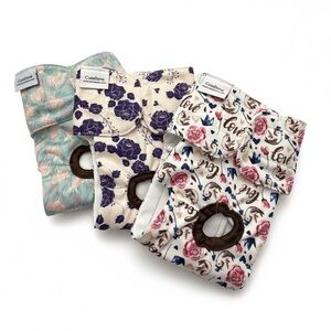 Cutebone XS Dog Diapers Set of 3 Floral Mint Purple Unisex Small Breed Dog Cat